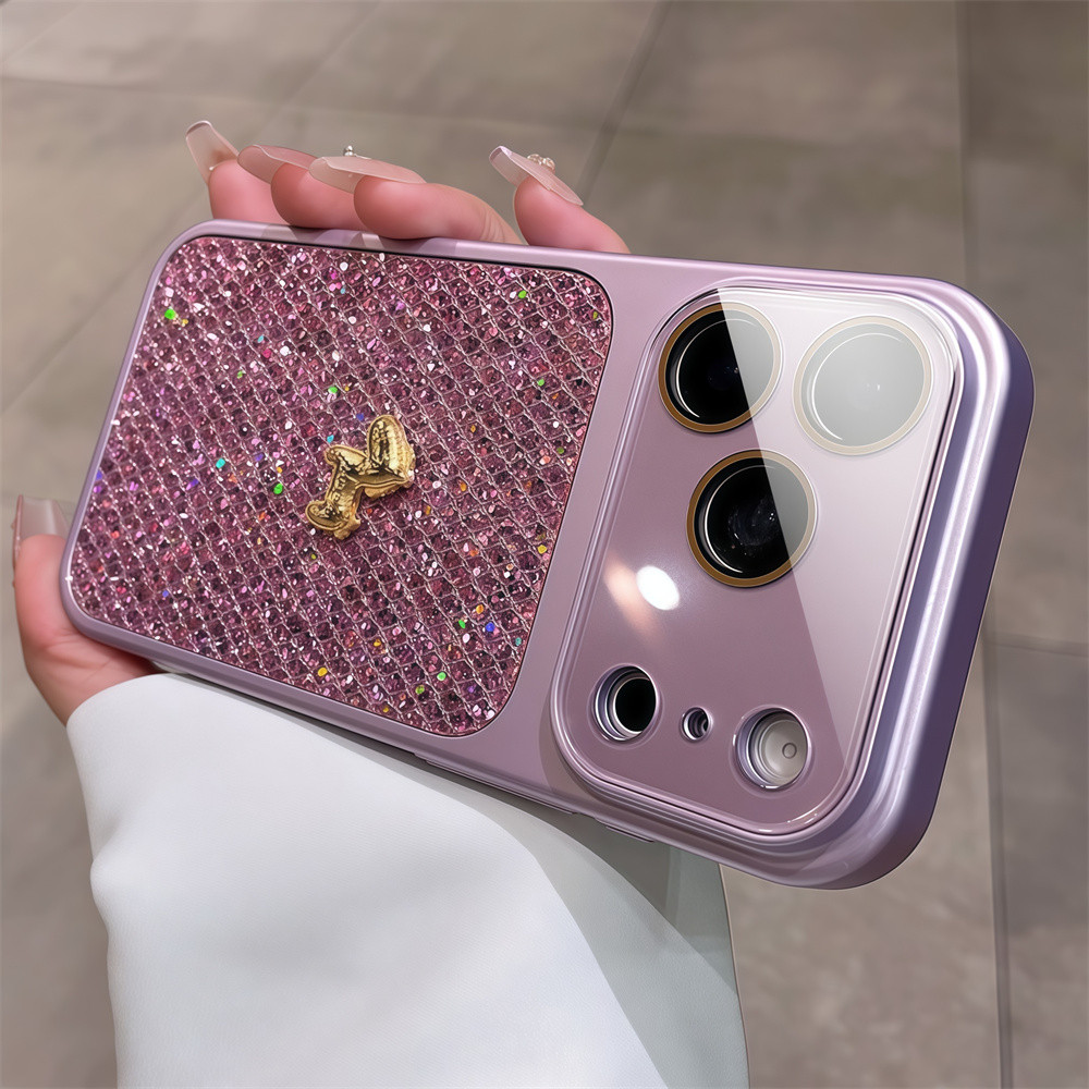 Ốp điện thoại lưới kim cương lấp lánh thời trang cho iPhone 17 Pro Max 13 14 15 16 pro max Bao gồm bảo vệ ống kính máy ảnh vỏ mềm Vỏ bảo vệ vỏ điện thoại