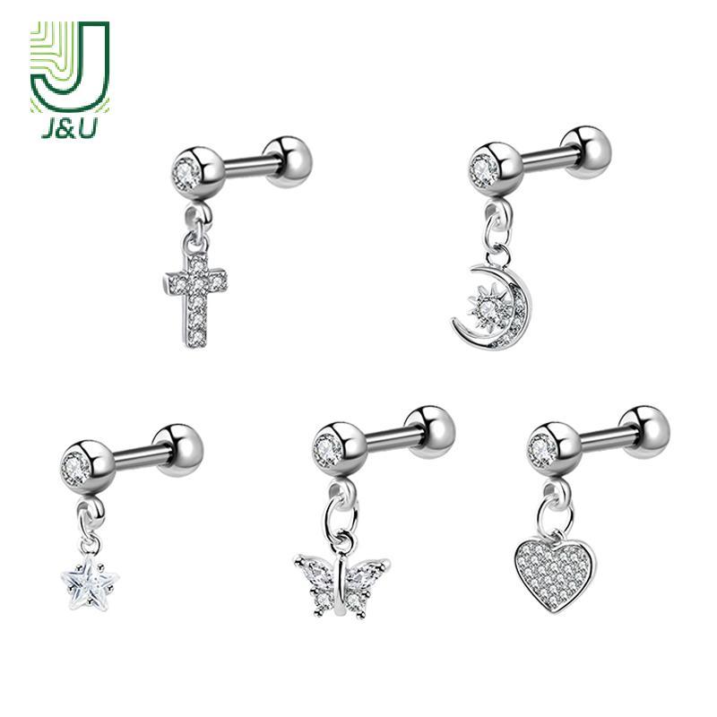 [J & U-T] Bông Tai Zircon Xoắn Tai Lobe Xuyên Conch Tragus Dangle Sụn Nhẫn Pierc