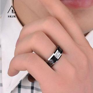 Nhẫn SKJK bằng thép không gỉ cacbua vonfram màu đen họa tiết rồng chất lượng cao