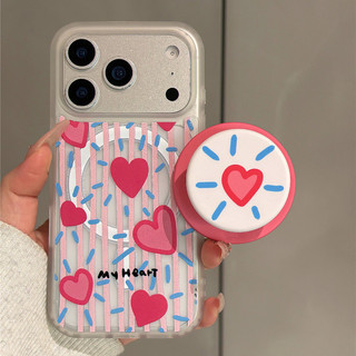 Ốp điện thoại họa tiết trái tim sọc có giá đỡ tương thích với iPhone 11 12 Pro 13 Pro Max 15 Pro Max 14 16 Pro 16 Plus 17 Air 17 Pro 17 Pro Max