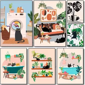 Hoạt Hình Dễ Thương Mèo Canvas Nghệ Thuật In Nhiều Màu Sắc Chống Thấm Nước Không Khung Trang Trí Tường Cho Gia Đình & Quà Tặng