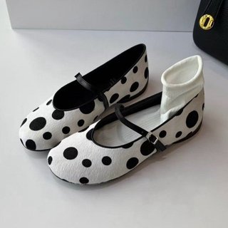 Dây đeo khóa một dòng PU Nông Miệng cao su Giày đế thấp gót Giày đơn mũi tròn đế phẳng