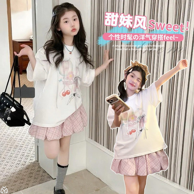 Áo thun in hình dáng rộng mùa hè cho bé gái 2026 Phong cách mới cho trẻ em Sweet Bow Ribbon Top
