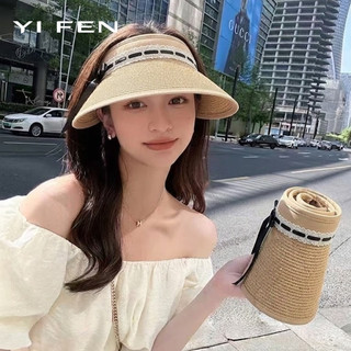 YIFEN Nơ Thoáng Khí Vành Lớn Mũ Chống Nắng Rỗng Top Nữ Mùa Hè Chống Nắng Sang Trọng Mũ Rơm All-Ma