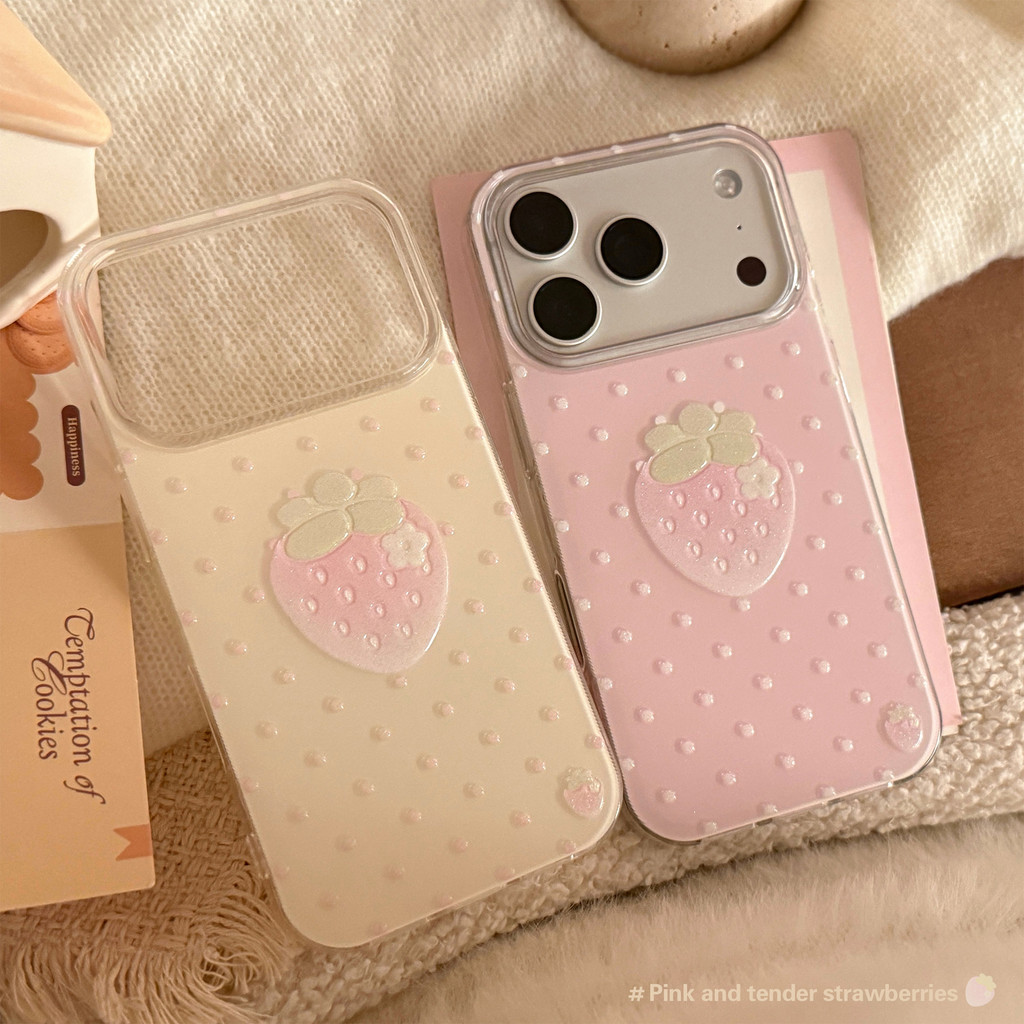 Ins Trend Point Strawberry Tương thích với Ốp điện thoại iPhone 17 Promax, iPhone 17 Flash Pink 15 Ngoại hình cao cấp cấp 16 / 13