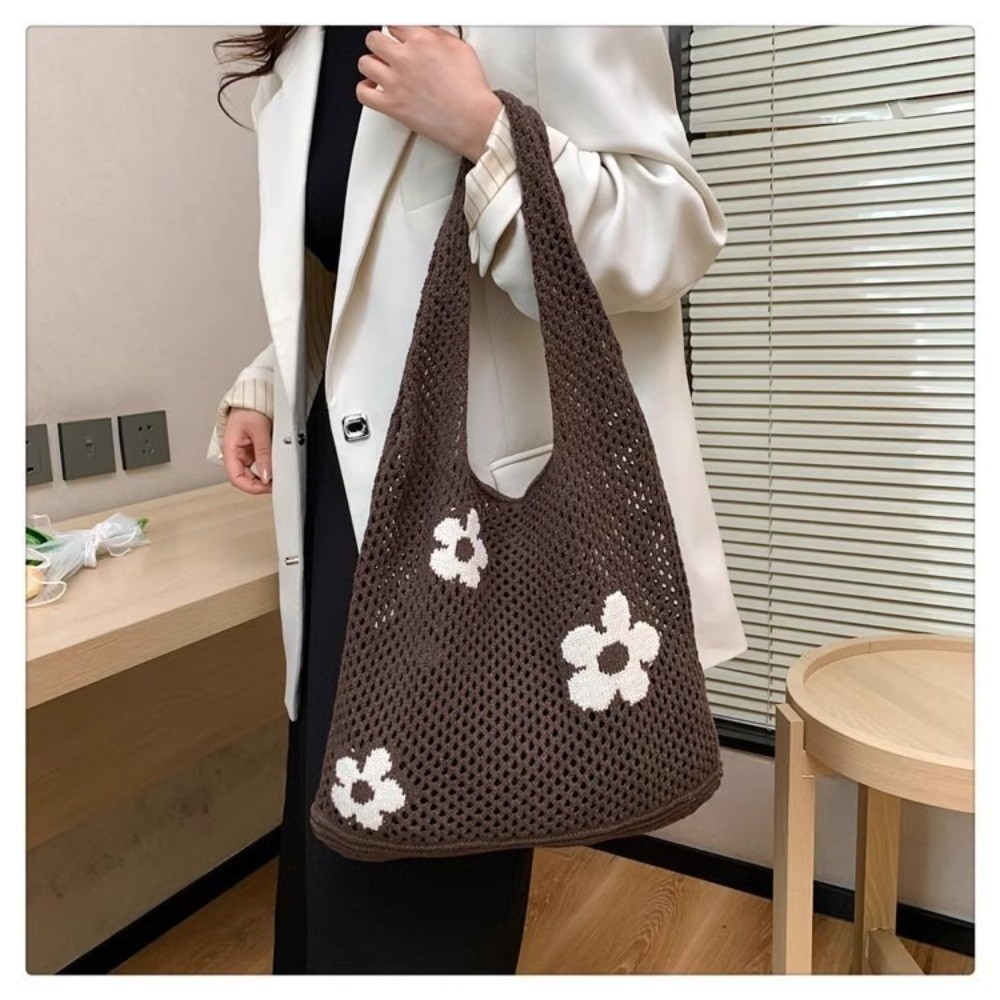 HOBBYIN Túi Tote Dệt Kim HOBBYIN, Thiết Kế Openwork Túi Tote Hoa Dung Tích Lớn, Kết Cấu Lưới Đơn Siêu Mát Chất Liệu Dệt Kim Túi Dệt Túi Mua Sắm