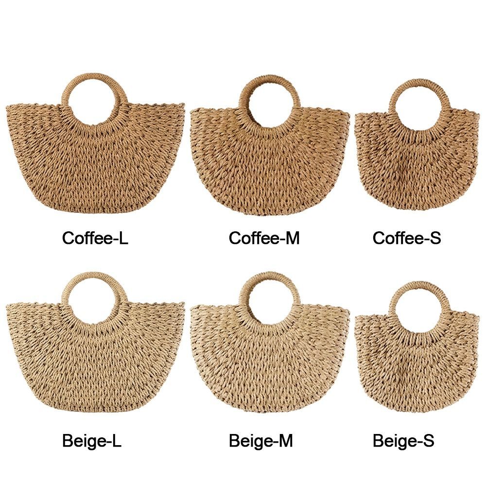 Túi cói AWNGD đi biển dệt tay rỗng, boho lớn tote, kiểu nửa mặt trăng thời trang nữ