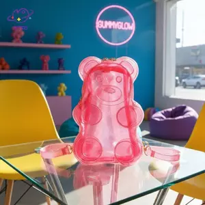 Túi đeo chéo hình gấu HFTOY PVC trong suốt Bapa màu kẹo Y2K dành cho ngày hẹn hò hợp thời trang cho bé gái ~