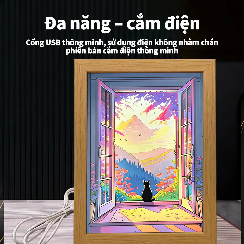 Tranh Đèn led-Đèn Led Phong Cảnh Chill để bàn học, bàn làm việc, đèn ngủ, decor phòng ngủ chill
