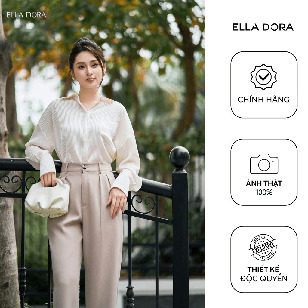 Áo sơ mi nữ ELLA DORA thiết kế kẻ sọc lụa mềm form dáng suông thanh lịch sang trọng [SM80]