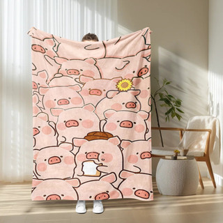 Lulu The Piggy Họa tiết hoạt hình dễ thương Chăn Flannel in một mặt, Chăn mỏng tại nhà, Chăn điều hòa không khí, Quà tặng thiết thực cho bạn bè và gia đình