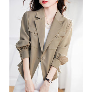 Áo khoác dài tay thường ngày cho phụ nữ, phong cách Hàn Quốc, áo blazer đa năng, áo gió ngắn rộng rãi