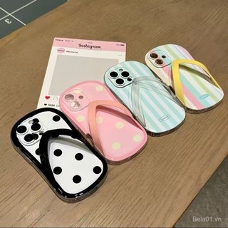 Ốp Điện Thoại Thích Hợp Cho iPhone Chấm Bi Sọc Lật Thích Hợp Cho iPhone16 / 15pro Dép 17promax Vỏ Điện Thoại 14 13 Sáng Tạo 12 / 11 Vỏ Bảo Vệ 2BGF
