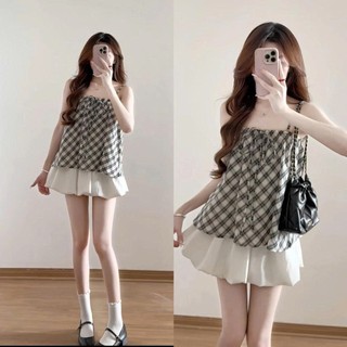 Set áo 2 dây kẻ kèm áo cardigan dài tay phong cách Hàn Quốc, Áo hai dây tiểu thư kẻ sọc Siêu xinh