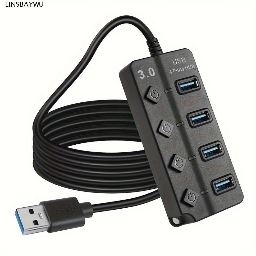Bộ chia USB đa năng LINSBAYWU, Hub USB 3.0 tốc độ cao 4 cổng 5Gbps, Bộ chuyển đổi nguồn cáp dài mở rộng nhiều cổng có công tắc Trạm nối USB cho PC