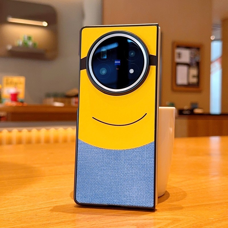 MIimi Vải Mắt Lớn Minion Ốp Lưng Điện Thoại Vivo x fold 5 3 pro Vỏ Cảm Giác Da Camera Chống Sốc Bảo Vệ