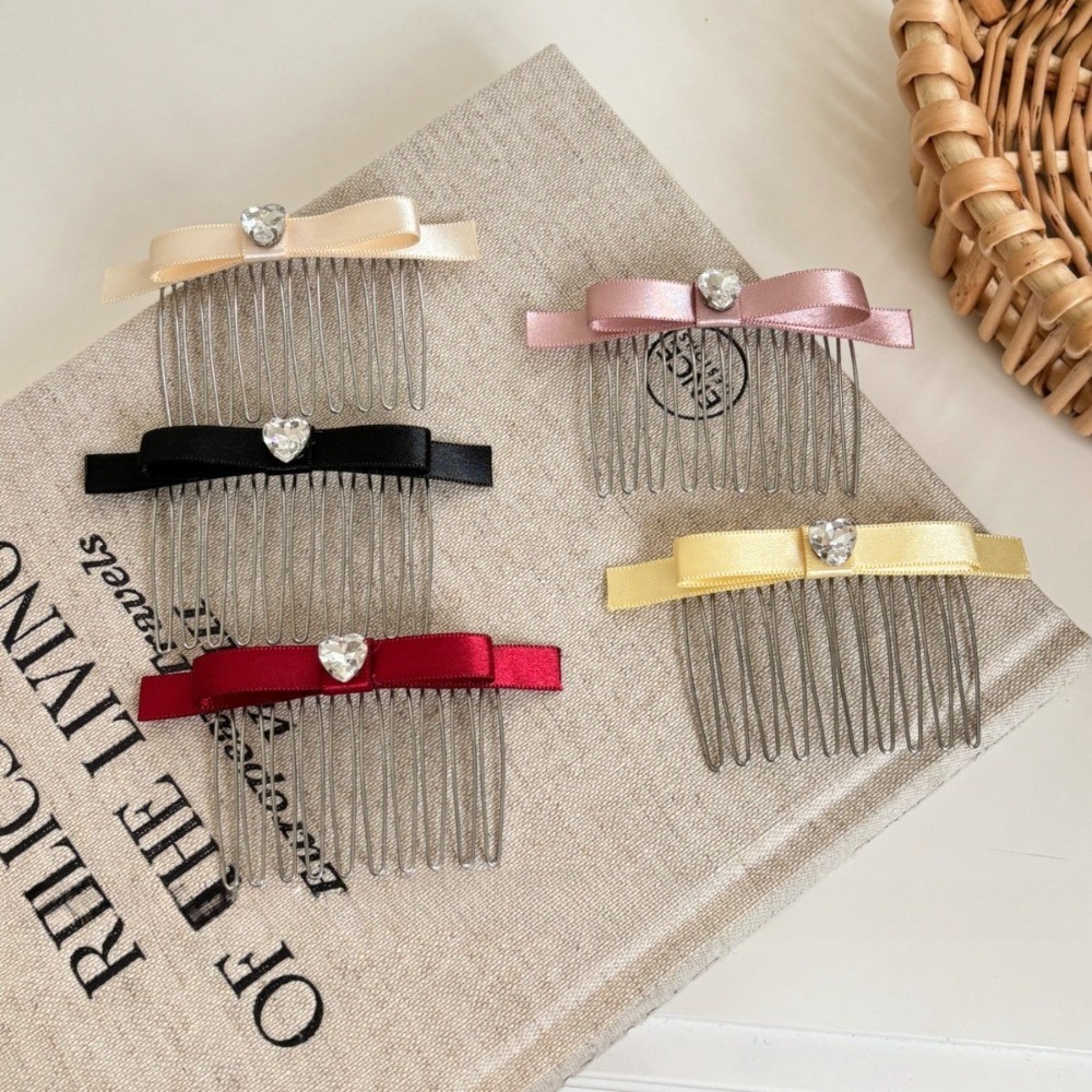 Hululu Kẹp Tóc Hình Trái Tim Kim Cương Giả, Mỏng Nhẹ Với Nơ, Phù Hợp Để Hoàn Thiện Kiểu Tóc