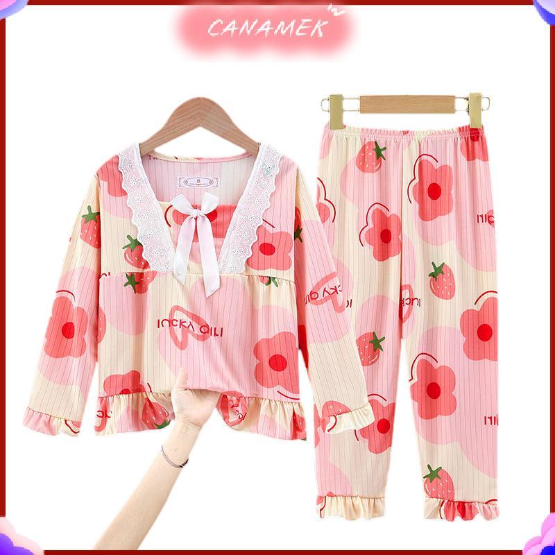 CANAMEK Xuân Thu Bé Gái Bộ Đồ Ngủ Trẻ Em Dài Tay Bé Gái Hoạt Hình Thoải Mái Thường Ngày Quần Áo Gia Đình Bé Gái Bộ Đồ Ngủ CSF