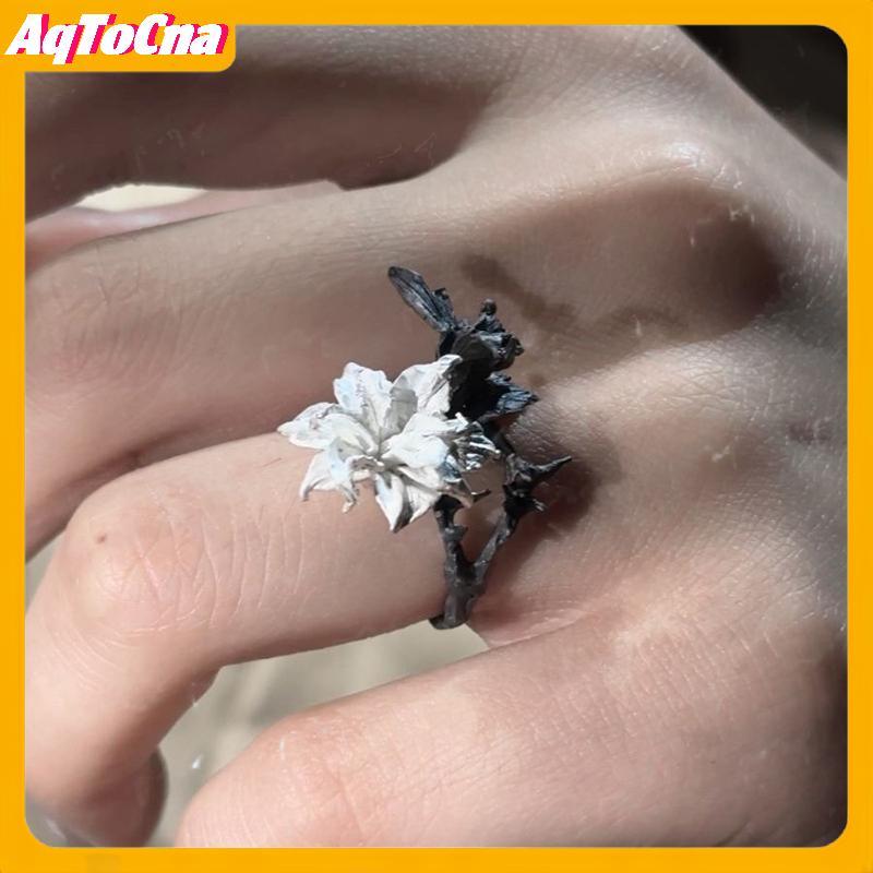 AqToCna Nhẫn Trắng Mandala Elegante cho Nữ - Phong Cáchpunk Kim Loại Thời Trang