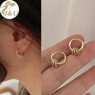 Ju hình học bánh răng vòng tròn, bông tai nữ thời trang Hàn Quốc với zircon
