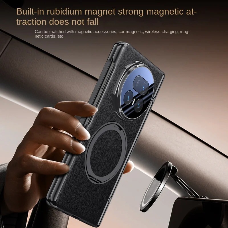 Dành Cho Huawei Honor Magic V5 Ốp điện thoại Da PU Sang Trọng Nhẫn Đứng Sạc Không Dây Từ Tính Bảo Vệ Mặt Sau Cho Magic V5 Vỏ