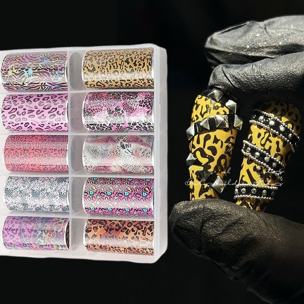Lá móng tay NKSFX, miếng dán in da báo đen hiệu ứng sequin, thiết kế ren họa tiết sọc nghệ thuật dán trang trí