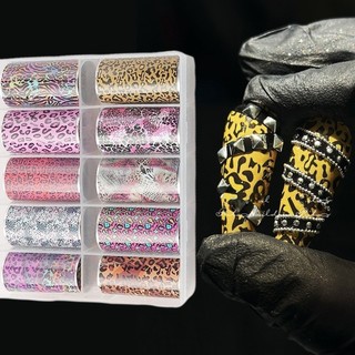 HAVENLYCO Nail Foils, Nhãn dán móng tay thiết kế ren trắng đen, Hiệu ứng Sequin chuyên nghiệp Họa tiết sọc da báo Đề can móng tay DIY