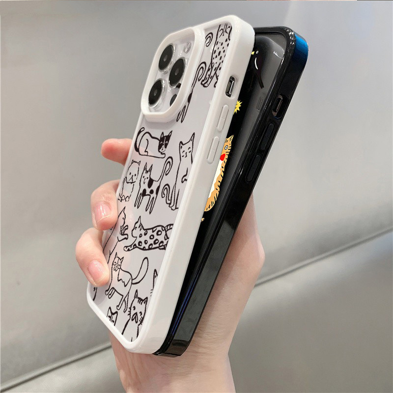 Vỏ Tương Thích Cho Samsung A06 A26 A55 A56 A35 A54 A36 A05S A15 A16 A12 A52 A34 5G A32 Line Cat Minh Họa Acrylic Trong Suốt Chống Sốc