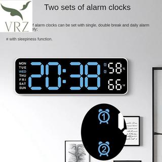 VRZ Đồng hồ treo tường kỹ thuật số lớn Nhiệt độ và độ ẩm Tuần hiển thị Độ sáng Có thể điều chỉnh Đèn LED điện tử Đồng hồ báo thức HOT