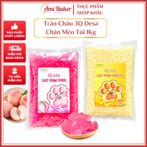 Trân Châu 3Q Desa Vị Phô Mai Và Đào Hồng Túi 1Kg, Topping Giòn Dai Hình Chân Mèo Dễ Thương