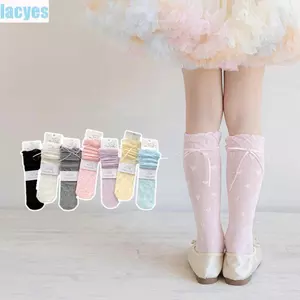 LACYES Trẻ Em Giữa Ống Hàng Dệt Kim, Công Chúa Ngọt Ngào Gothic Ren, Thoáng Khí Mỏng Nơ Cotton Balletcore Tất Trẻ Em