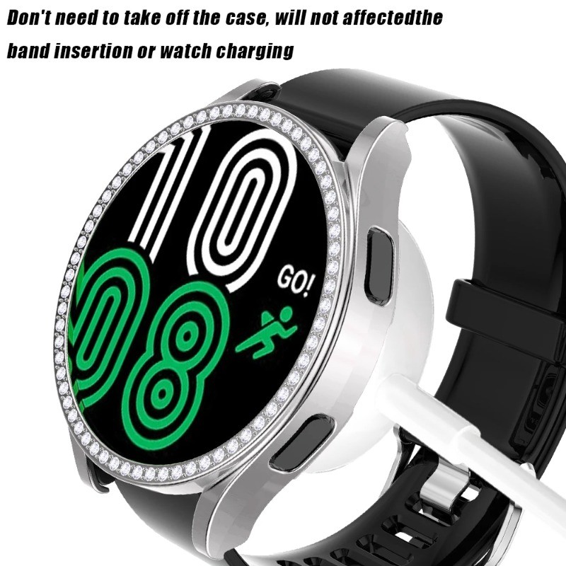 Ốp PC + Kính Cường Lực Cho Samsung Galaxy Watch 6 7 40mm 44mm Vỏ Khung Ốp Lưng Kim Cương Cho Samsung Galaxy Watch FE 5 4 40mm 44mm Bảo Vệ Màn Hình Full Cover