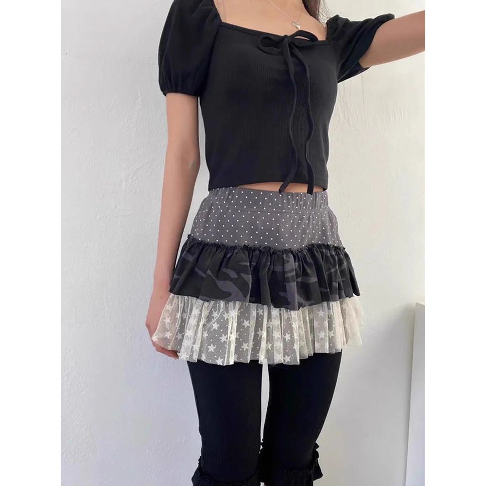 Milyfashion Váy Ngắn Chữ A Mùa Xuân, Phong Cách Y2K Chấm Bi