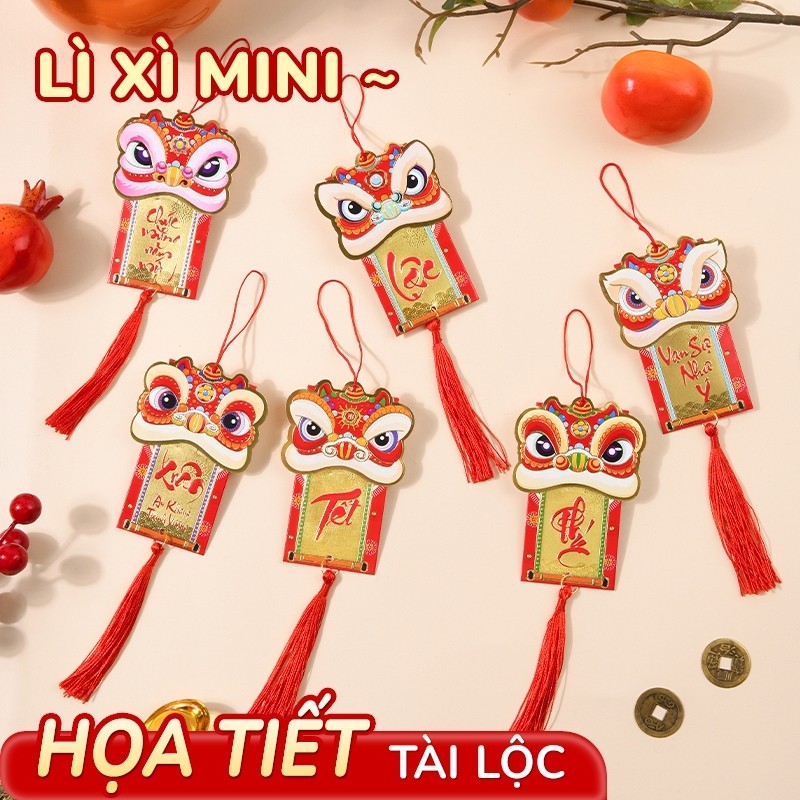 Bao lì xì treo cây Tết 2026 bộ 24 – Phụ kiện trang trí mini chất lượng, họa tiết đa dạng, mang không khí xuân ngập tràn