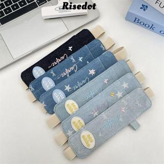 Hộp đựng bút RISEDOT, Túi đựng bút chống thất lạc dây thun, Phong cách Hàn Quốc Denim đa chức năng chống rơi Bút chì Stylus Bảo vệ cảm ứng