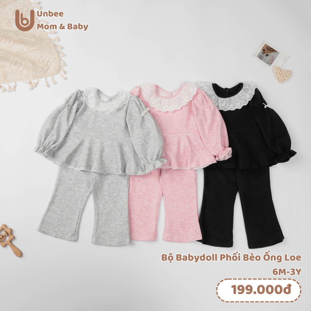 Bộ quần áo bé gái Unbee phối bèo ren, chất modal mềm mịn cho bé - Set đồ cho bé gái