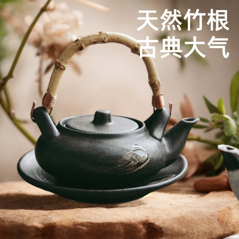 Ấm trà rễ tre, tay cầm dây đồng, phụ kiện cho ấm gốm/thủy tinh