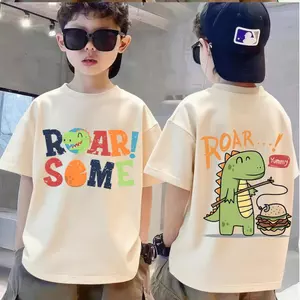 Nam Giới 2025 COD, in thú rồng, cotton tròn tay, đơn giản, 90-150cm, 3-14 tuổi, Áo Thun