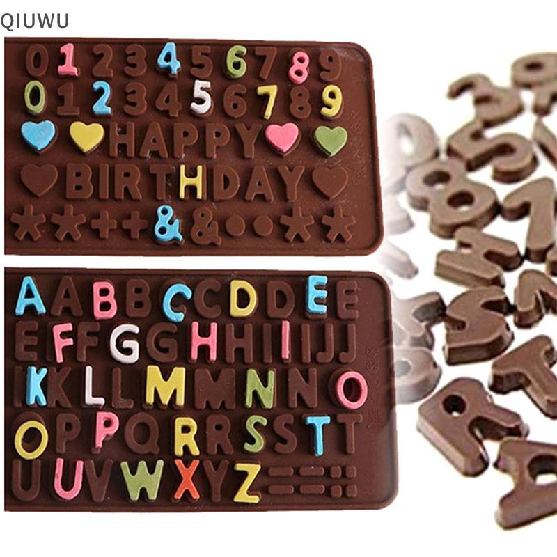 QIUWU Silicone Chữ Số Khuôn Socola Bảng Chữ Cái Số Dụng Cụ Nướng Bánh Với Chúc Mừng Sinh Nhật Trang Trí Bánh Fondant Khuôn.