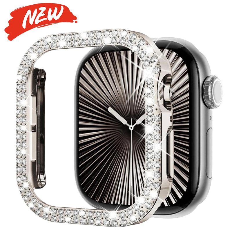 Ốp Bảo Vệ Ốp Lưng PC Kim Cương Giả Kim Cương Giả Cho Apple Watch Series11 / 10 42mm 46mm Ultra3 / 2 / 1 49mm 9 8 7 6 5 4 SE 45mm 41mm 40mm 44mm