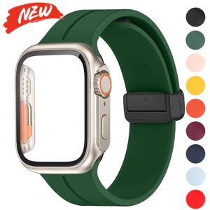 Vỏ bảo vệ màn hình Thay đổi sang Ultra Case + Dây đeo silicon từ tính cho Apple Watch Series11 / 10 46mm 42mm 8 9 7 6 5 4 3 SE 44mm 40mm 45mm 41mm