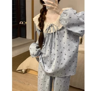 Cửa Hàng [Cung Cấp] Quần Dài Tay Cloud Cotton Phù Hợp Với Bộ Đồ Ngủ Nữ Loungewear Hoạt Hình Ren Hàn Quốc