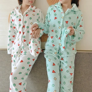 Hàng sẵn có Crayon Shin-Chan Flannel Bộ Đồ Ngủ Hoạt Hình Nữ Mùa Đông Hình Học Lông Cừu San Hô Loungewear Mùa Thu Dày Phù Hợp Với