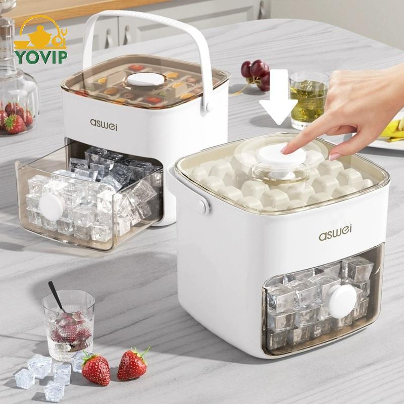 Máy Làm Đá YOVIP 28 / 56-Cube Có Nắp Bấm Dễ Dàng - Hai Lớp, Bấm Thiết Kế Di Động, Hộp Đá Gia Đình VN