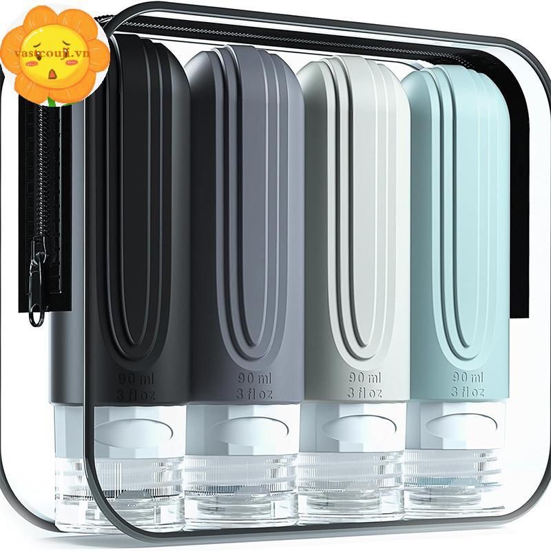 VASTJI 90ml / bộ Silicone Du Lịch Mỹ Phẩm Chai Đựng Rỗng Bóp Chai Chống Rò Rỉ Đổ Lại Cho Dầu Gội Dầu Xả Lotion VN