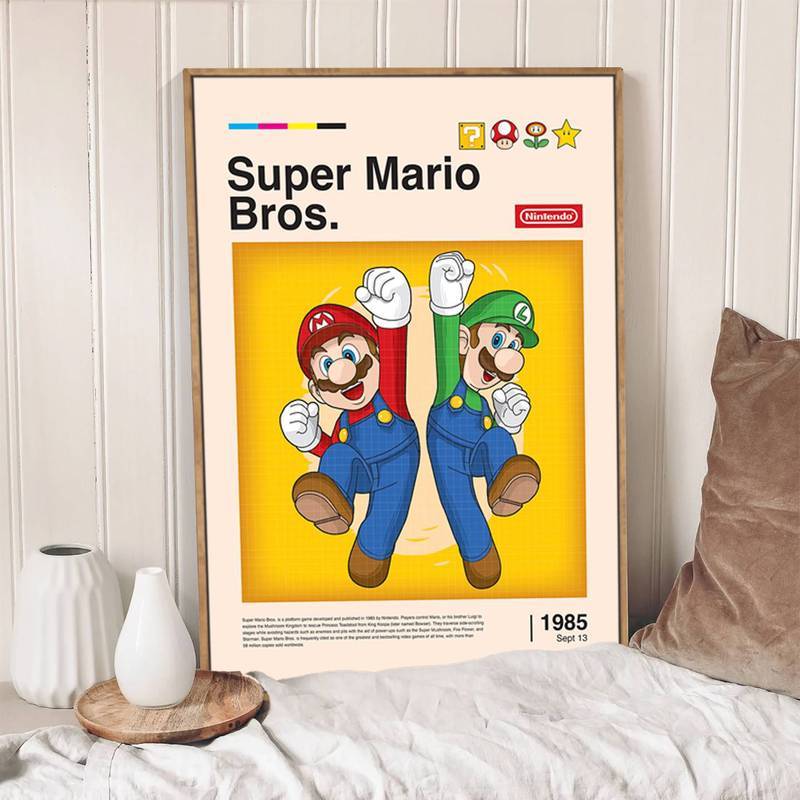 Super Mario Retro Vintage Game Canvas Nghệ Thuật Treo Tường Không Khung Trang Trí Cho Phòng Khách Phòng Ngủ