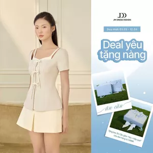 Áo Kiểu 2 Lớp 1 Hàng Nơ 2T03.2601, Áo Dáng Ôm Vừa Cổ Vuông Chiết Eo Phong Cách Thanh Lịch Nữ Tính Trẻ Trung Design By JM