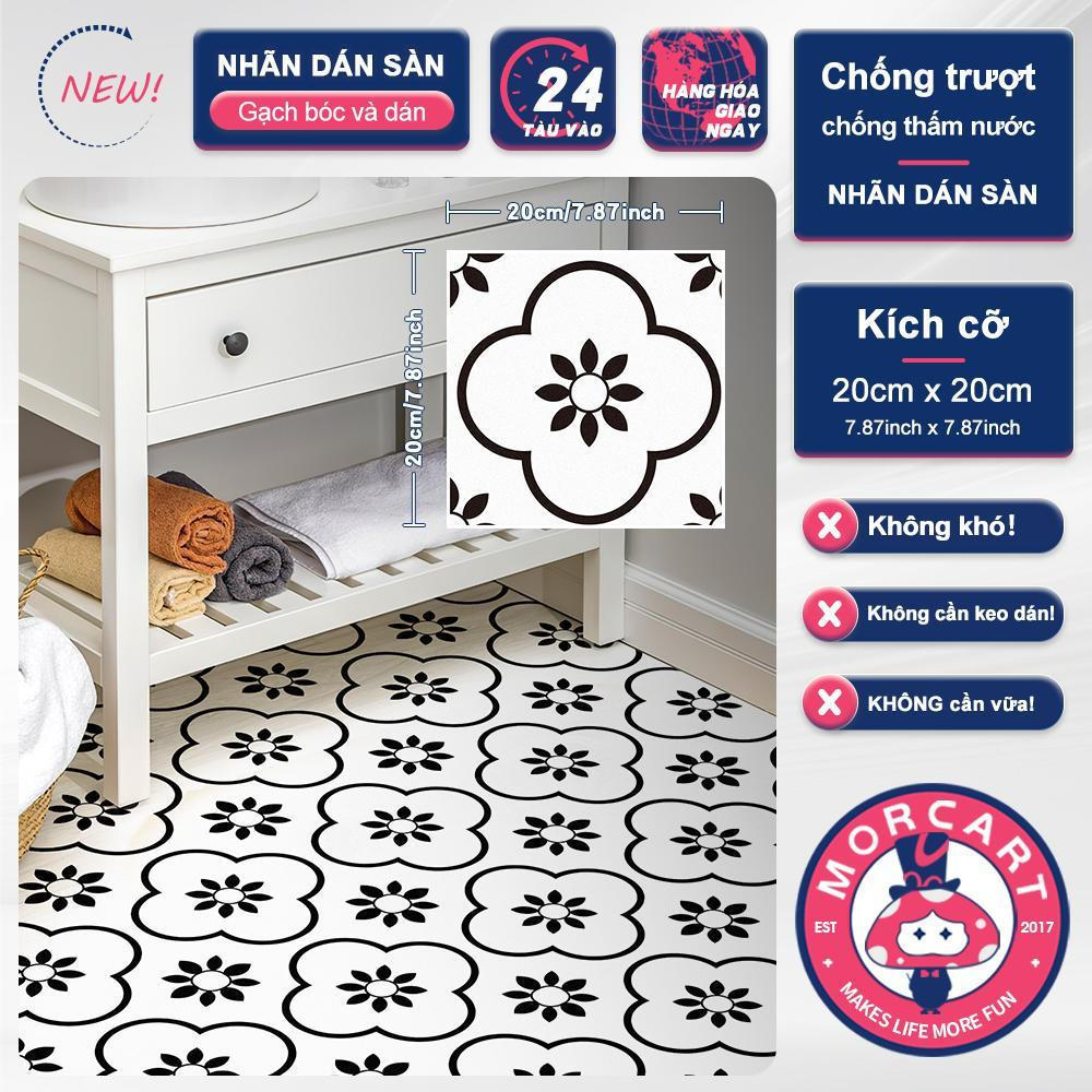 Nhãn dán gạch lát sàn MORCART, 7,87 inch x 7,87 inch, Tự dính, Thích hợp cho nhà bếp, phòng tắm, tài sản cho thuê, Nhãn dán trang trí DIY, Chống thấm nước và chống trượt, Gói 1 / 10