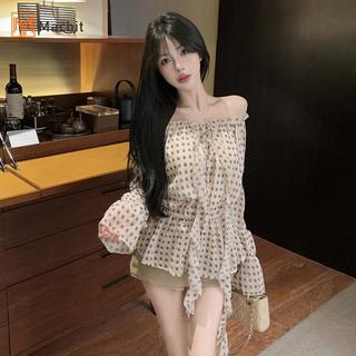 Áo sơ mi voan tay dài chấm bi phong cách Pháp, thiết kế đầu thu, thời trang và thanh lịch