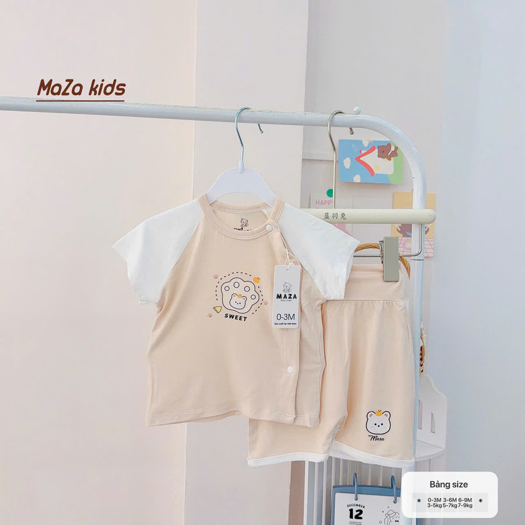 [A129 Mềm-Không bai nhão] Bộ quần áo cộc cạp cao cúc chéo vải peptit cho bé 0-9 tháng
